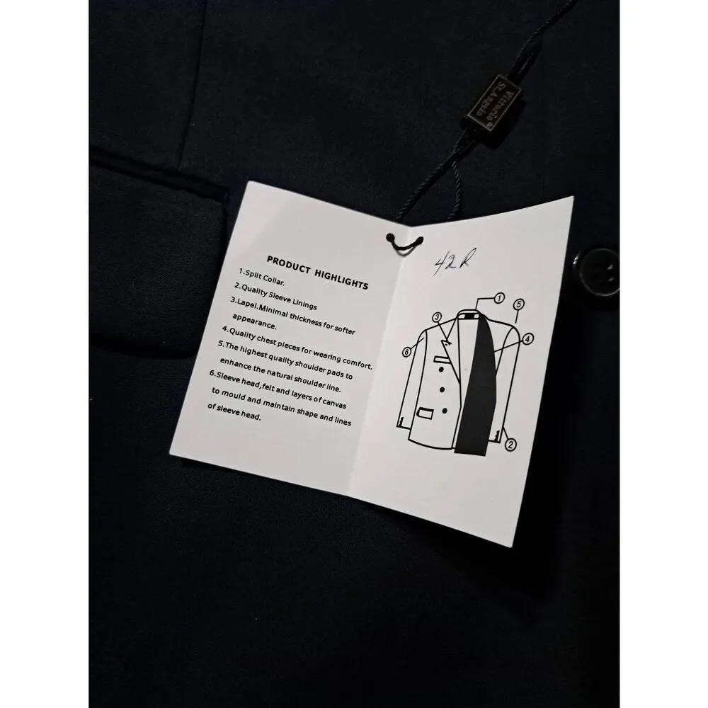 New 42R Vittorio St Angelo Black Dual Vent Suit Sports Coat Jacket Blazer NWT